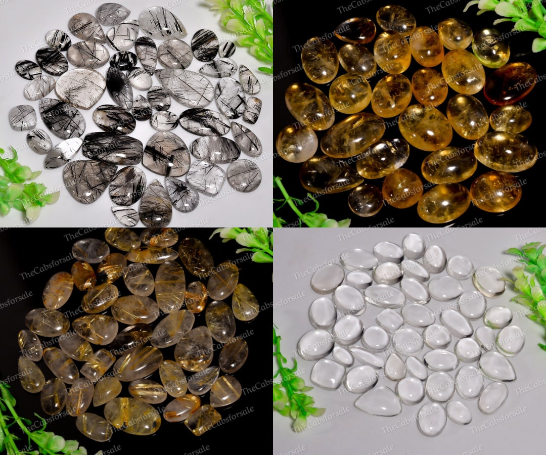 Bulk Quartz Crystals, Wholesale Cabochons, Black and Golden Rutile Quartz, Clear Quartz, Citrine