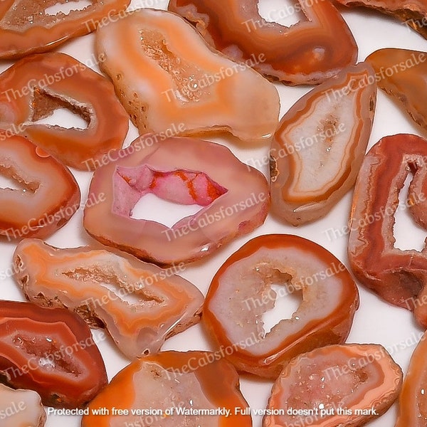 Orange Druzy Agate Polished | Wholesale Window Drusy Agate Geode Slabs | 20mm to 55mm Genuine Agate Slices For Jewelry Making, Decor