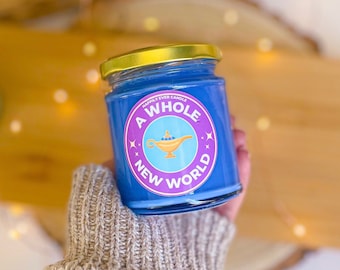 A Whole New World -  Princess Jasmine - Aladdin - Magical  - Vegan & Cruelty Free  - Highly Scented - Pink 8oz Glass Candle