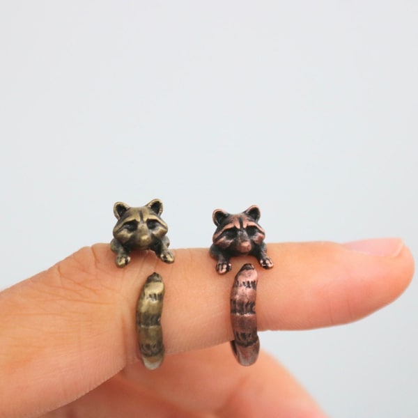 Wrapped Raccoon Ring, Adjustable Ring, Lovely Cute Ring, Minimal Animal Jewelry, Perfect Gift for Christmas, New Year Gift, Gift Idea, Z406