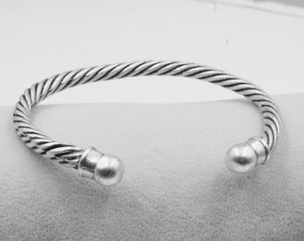 Silver Rope Wide Cuff Bracelet, Simple Antique Silver Bracelet, Classic Twisted Cuff Bracelet, Twister Bangle Bracelet, Spiral Cuff Bangle