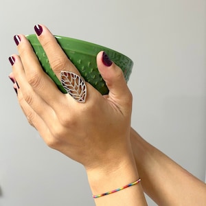 Long Leaf Ring, Tropical Leaf Ring, Silver Boho Ring, Silver Boho Statement Ring, Large Hippie Ring, Long Filigree Leaf Ring, Gift Ring, Z03