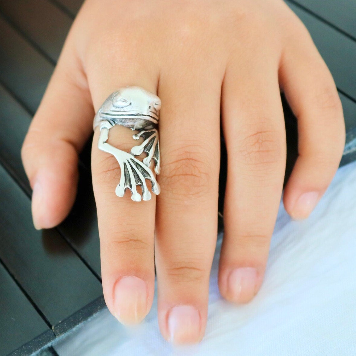 Sleeping Frog Ring, Silver Frog Ring, Large Frog Ring, Statement Ring ...