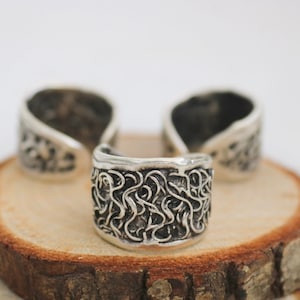 Silver Spiral Band Ring, Wide Band Ring, Big Boho Ring, Antique Silver Plated Brass Ring, Christmas Gift Idea, Gift for Her, Gift Idea, Gift