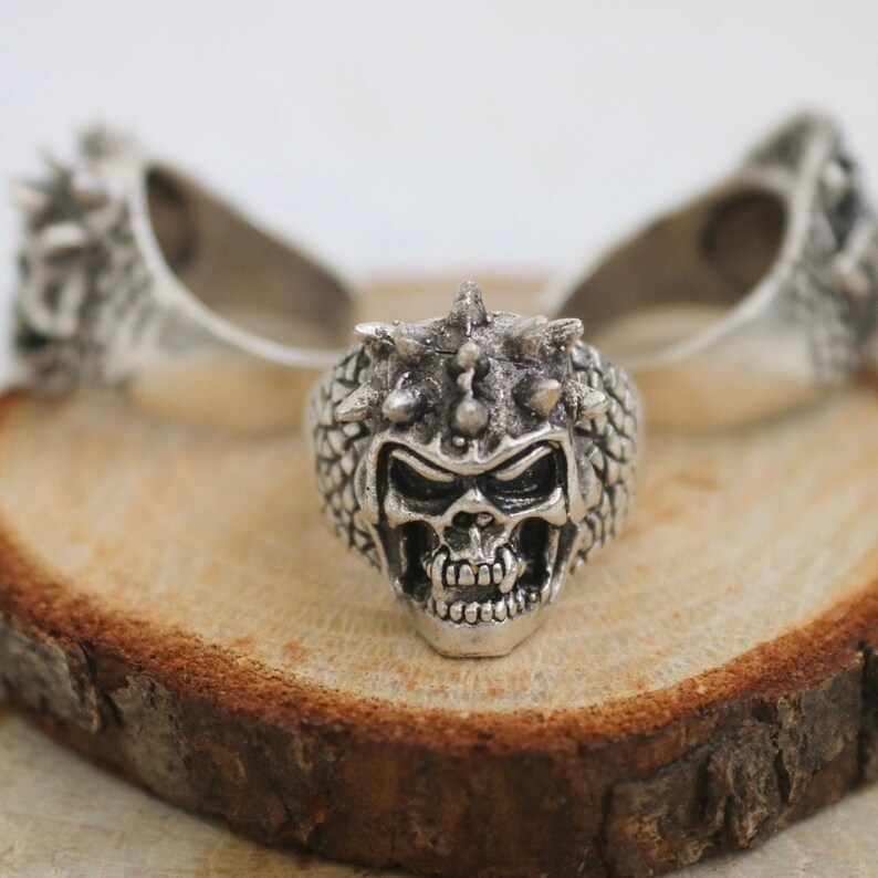 Antique Silver Punker Skull Ring, Handmade Skull Ring, Silver Biker ...