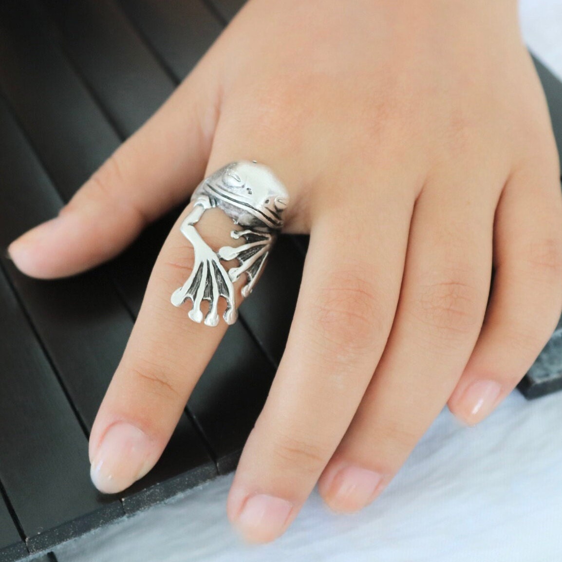 Sleeping Frog Ring, Silver Frog Ring, Large Frog Ring, Statement Ring ...