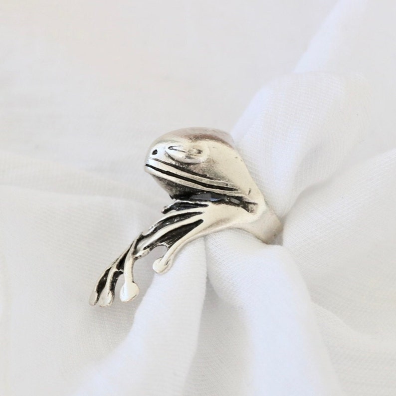 Sleeping Frog Ring, Silver Frog Ring, Large Frog Ring, Statement Ring ...