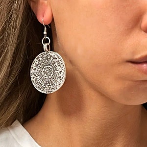 Phaistos Disc Hoop Earrings, Disk Dangle Earrings, Gift for Her, Birthday Gift