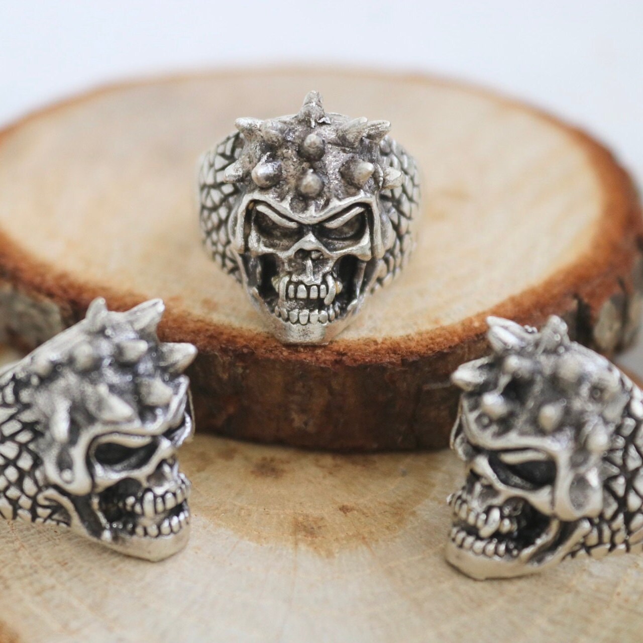 Antique Silver Punker Skull Ring, Handmade Skull Ring, Silver Biker ...