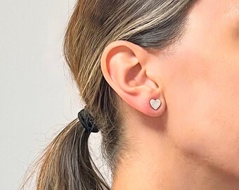 Minimalist Heart Earrings, Silver Ton Romantic Earrings, Stud Earrings for Women Love Gift, Birthday Jewelry Gift, Christmas Gift Idea
