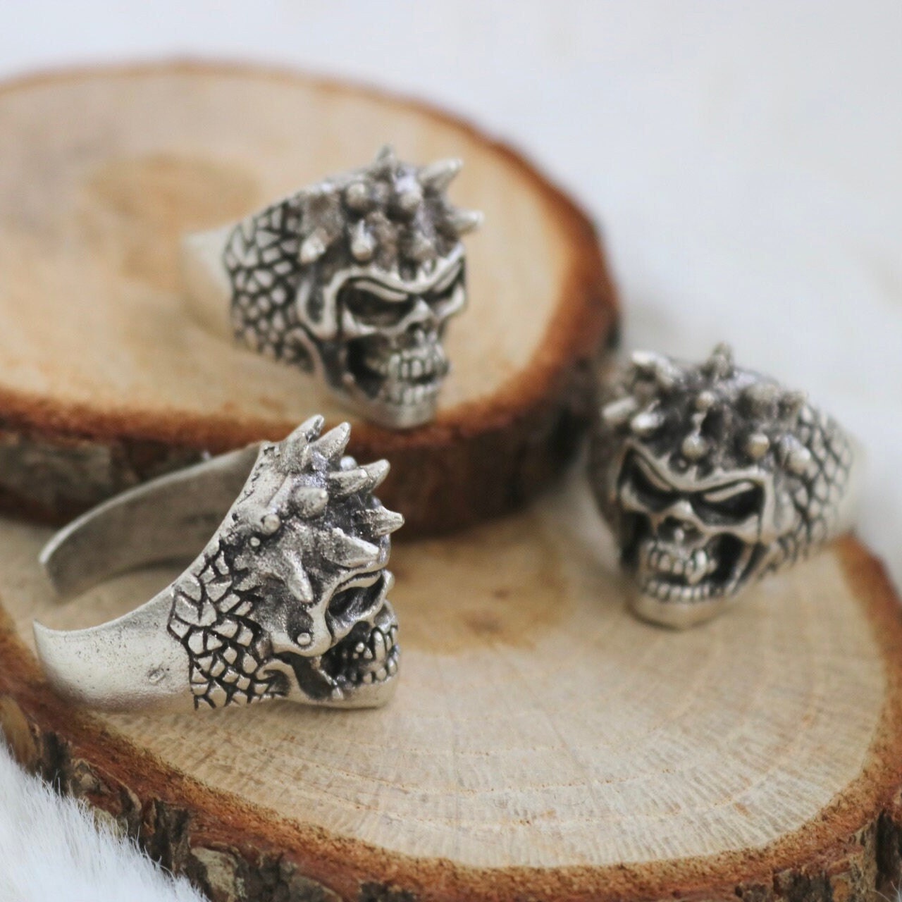 Antique Silver Punker Skull Ring, Handmade Skull Ring, Silver Biker ...