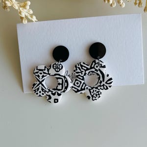 Black and white flower earrings