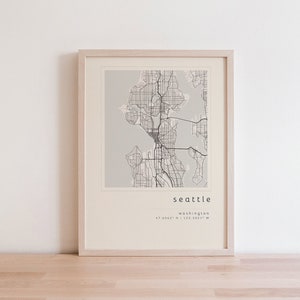 Carte de Seattle, Art mural imprimable, Carte imprimable, Impression de carte de la ville, Art de Seattle, Impression de Seattle, Affiche de Seattle, Carte de Seattle, Carte minimaliste