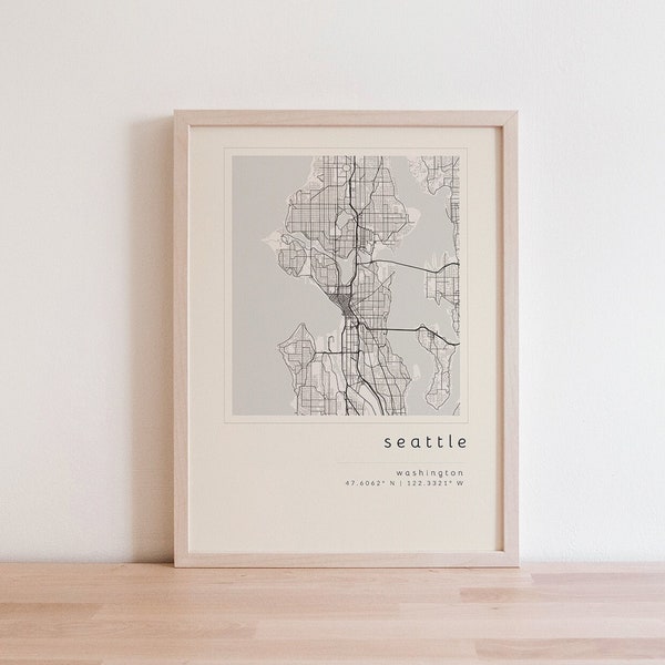 Seattle Map, Printable Wall Art, Map Printable, City Map Print, Seattle Art, Seattle Print, Seattle Poster, Map of Seattle, Minimalist Map