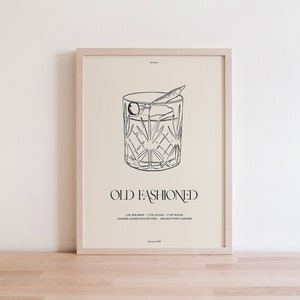 Old Fashioned Print, Bar Cart Print, Cocktail Poster, Cocktail Recipe Art, Home Bar Wall Art, Bar Cart Decor, Cocktail Wall Art