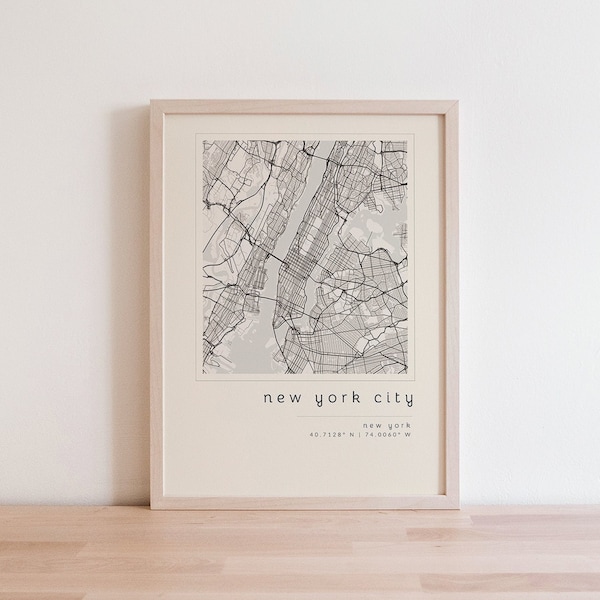 New York City Map, Printable Wall Art, Map Printable, City Map Print, New York City Art, New York City Print, NYC Poster, Map of NYC