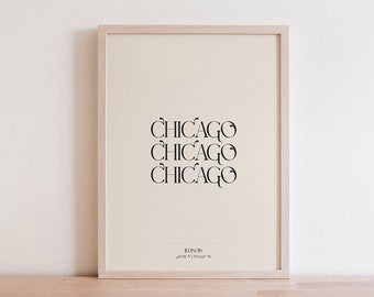 Chicago Art, Printable Wall Art, City Print, Typography Print, Chicago Print, Chicago Poster, Chicago Wall Art, Earth Tone Wall Art, Beige