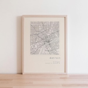 Carte de Detroit, art mural imprimable, carte imprimable, impression de carte de la ville, art de Detroit, impression de Detroit, affiche de Detroit, carte de Detroit, carte minimaliste