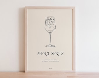 Aperol Spritz Print, Bar Cart Print, Cocktail Poster, Cocktail Recipe Art, Home Bar Wall Art, Bar Cart Decor, Cocktail Wall Art
