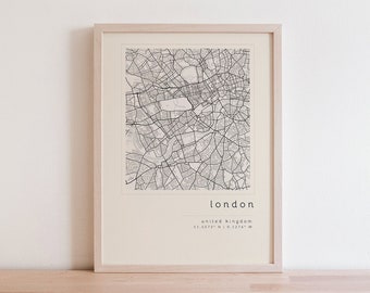 London Map, Printable Wall Art, Map Printable, City Map Print, London Art, London Print, London Poster, Map of London, Minimalist Map Print