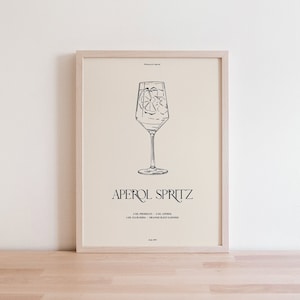 Impresión de Aperol Spritz, impresión de carrito de bar, póster de cócteles, arte de recetas de cócteles, arte de pared de bar para el hogar, decoración de carrito de bar, arte de pared de cócteles