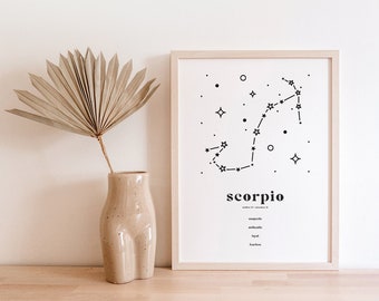 Scorpio Printable Wall Art, Astrology Print, Constellation Print, Zodiac Sign Art, Star Sign Gift, Neutral Wall Decor, Neutral Boho Decor