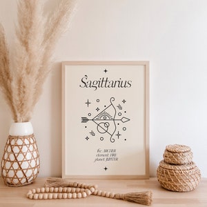 Sagittarius Printable Wall Art, Astrology Print, Constellation Print, Zodiac Sign Art, Astrology Gift, Neutral Wall Art, Neutral Boho Decor