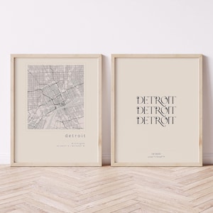 Detroit Print Set, Detroit Map, Printable Wall Art, City Print, Typography Print, Detroit Print, Detroit Poster, Detroit Wall Art