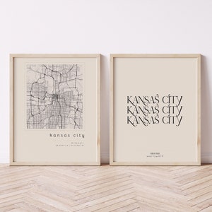 Juego de 2 impresiones de Kansas City, mapa de Kansas City, arte de pared imprimible, impresión de la ciudad, impresión tipográfica, impresión de Kansas City, póster de Kansas City