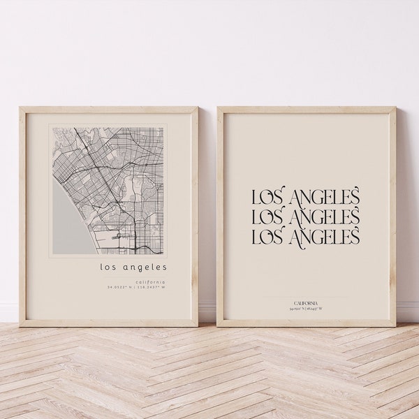 Los Angeles Set of 2 Prints, Los Angeles Map, Printable Wall Art, City Print, Typography Print, Los Angeles Print, Los Angeles Poster