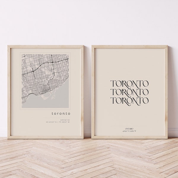 Toronto Set of 2 Prints, Toronto Map, Printable Wall Art, City Print, Typography Print, Toronto Print, Toronto Poster, Toronto Wall Art