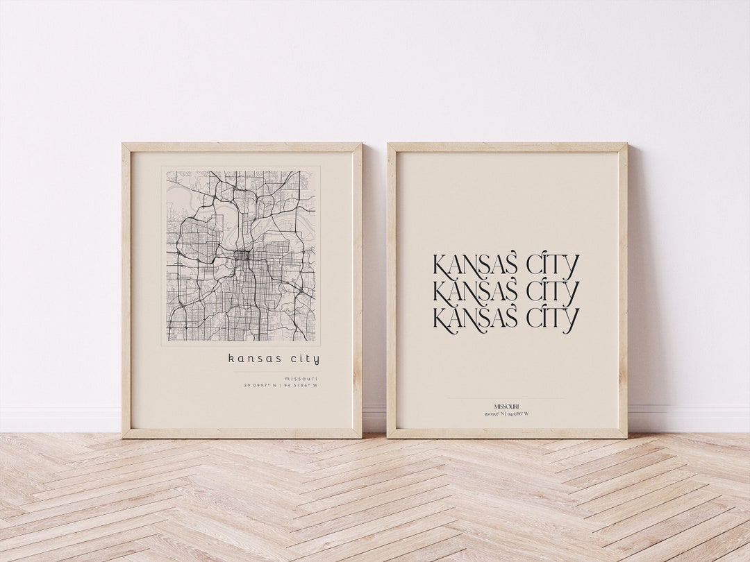 Kansas City Set of 2 Prints, Kansas City Map, Printable Wall Art, City ...