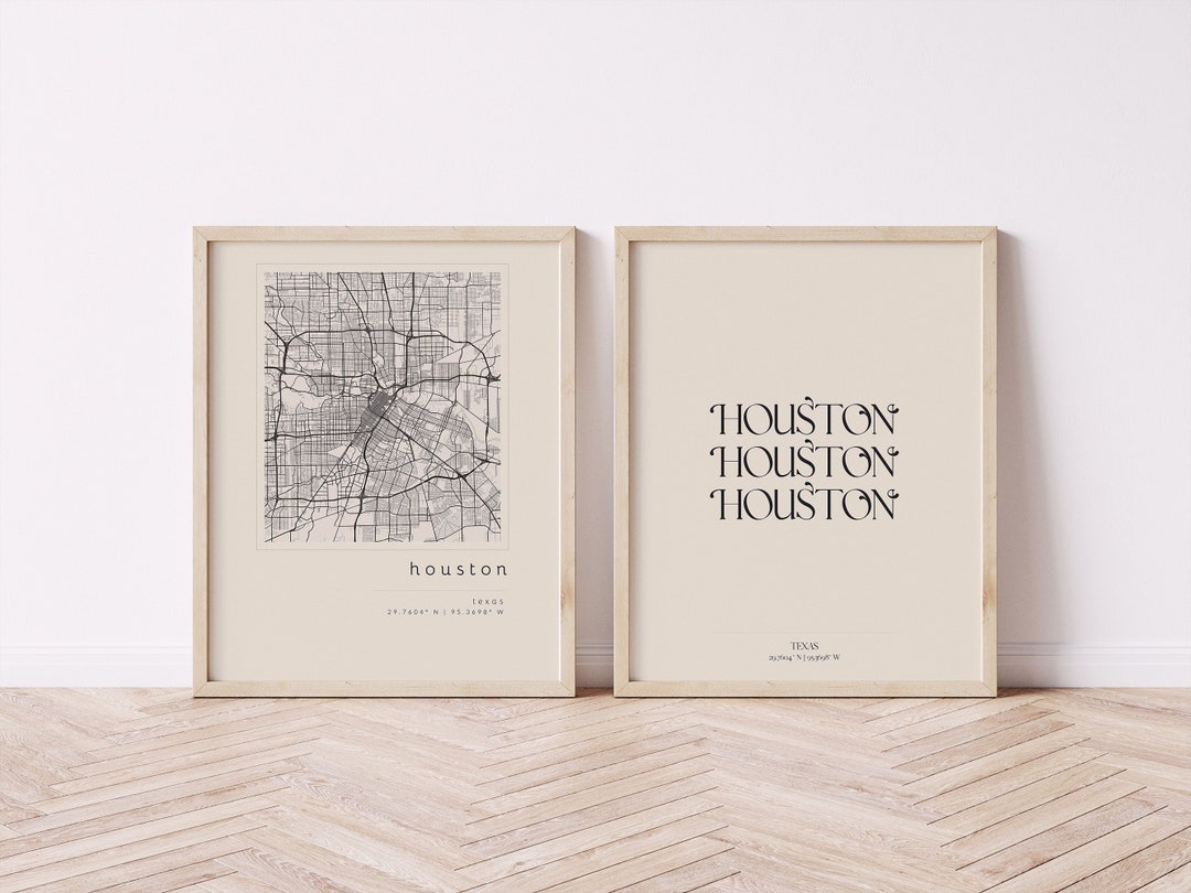 Houston Set of 2 Prints, Houston Map, Printable Wall Art, City Print