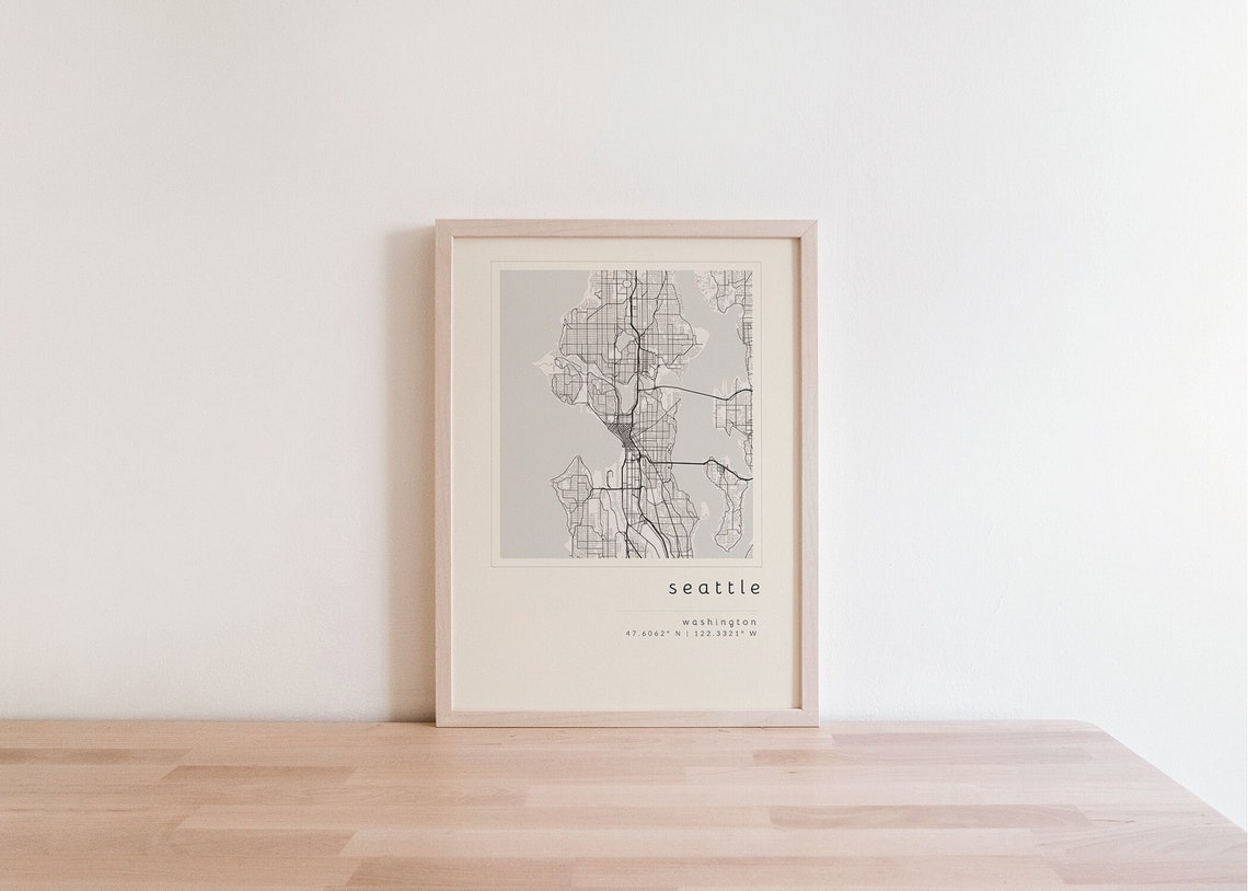 Seattle Map, Printable Wall Art, Map Printable, City Map Print, Seattle ...