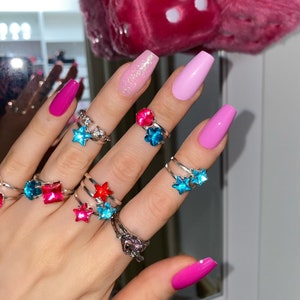 Multi-Pink Short-Mid length Coffin Press-On Nails Salon Quality image 1