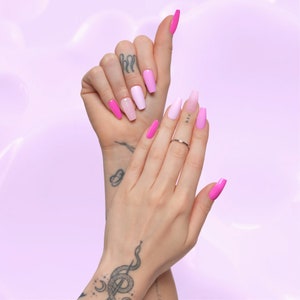Multi-Pink Short-Mid length Coffin Press-On Nails Salon Quality image 5
