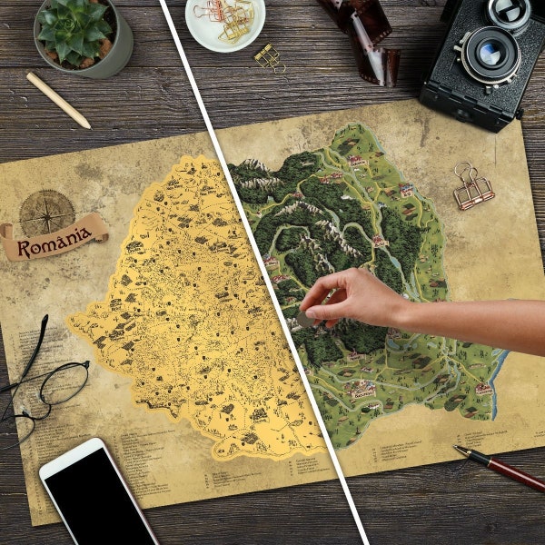 Scratch off map - Romania (DELUXE XL gold version)