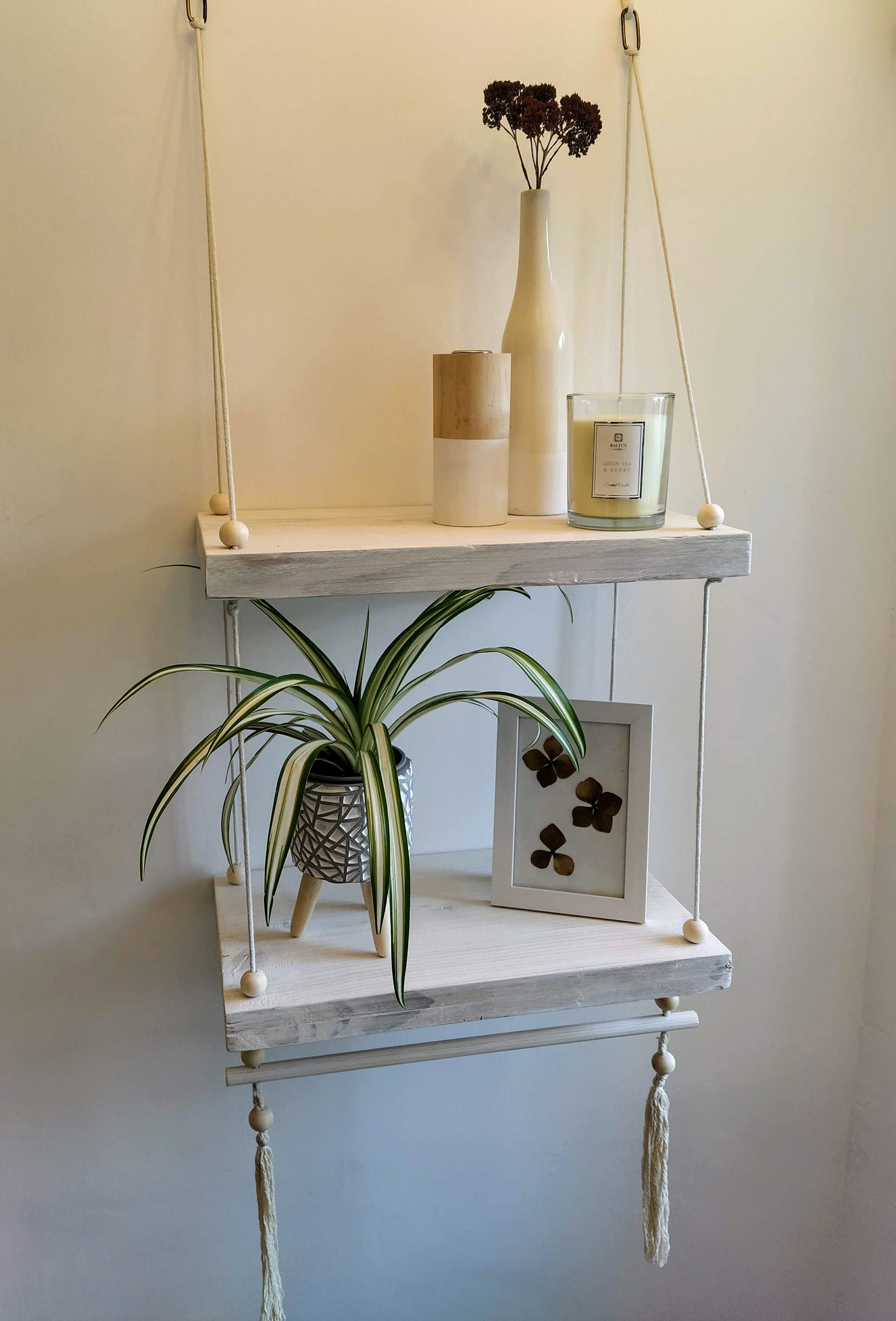 Hanging Double White Shelf with Rail Rustic and Reclaimed Etsy