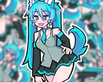 Neko Miku gives you the Blep Sticker | CLEAN ART 4x4 vinyl die cut matte decal