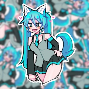 Blep Neko Miku Sticker | 4x4 vinyl die cut matte decal