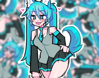 Blep Neko Miku Sticker | 4x4 vinyl die cut matte decal