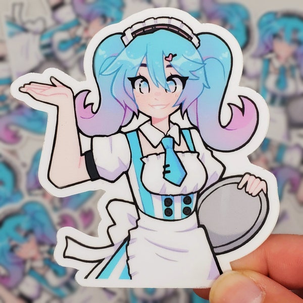 Cafe Maid Miku Vocaloid Sticker | Kawaii Aesthetic | Waterproof Die-Cut Vinyl Sticker | Laptop Decal | Water Bottle Sticker | Anime fanart