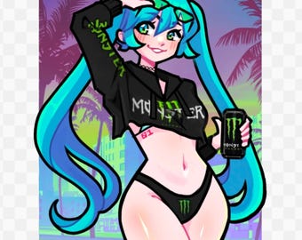 Miku energy hoodie pose sticker | LARGE 4x4 STICKER | no cutline | die-cut matte vinyl sticker decal
