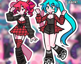 Midwest Miku & Teto | 2 PIECE sticker pack | cutesy doodle pack | Vinyl matte die-cut stickers 4x4