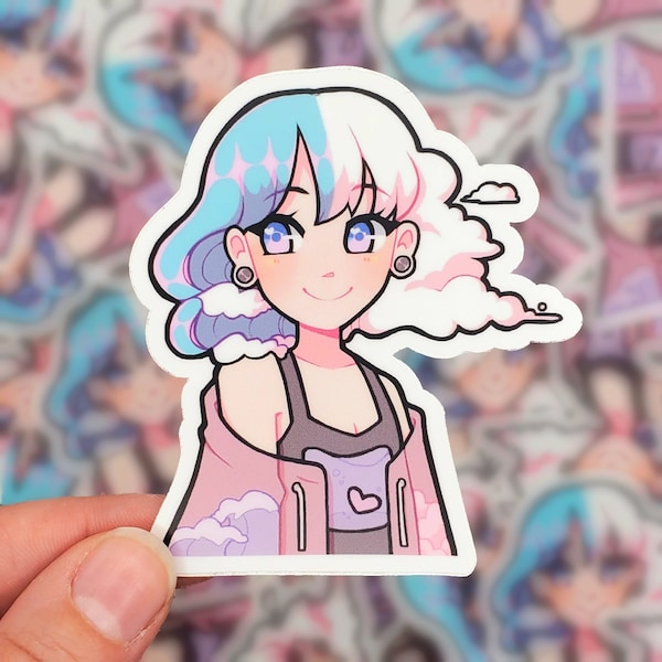 Cloudy Ocean IG Aesthetic Girl Sticker | Original Art | Waterproof Die-Cut Vinyl Sticker | Laptop Decal | Water Bottle Sticker | Anime