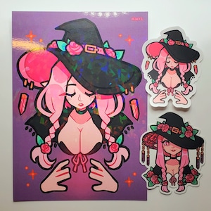 Pegatina de Elfa Maga Rosa / Club de Correo Knic / Lanzamiento en abril de 2022 / Conjunto de impresión y pegatinas / Holo con brillantina / Transparente / Impresión con brillantina de 5x7