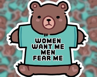 THE BEAR | viral Man vs Bear humor sticker | cute kawaii cartoon bear | 3x3" waterproof die-cut vinyl decal sticker