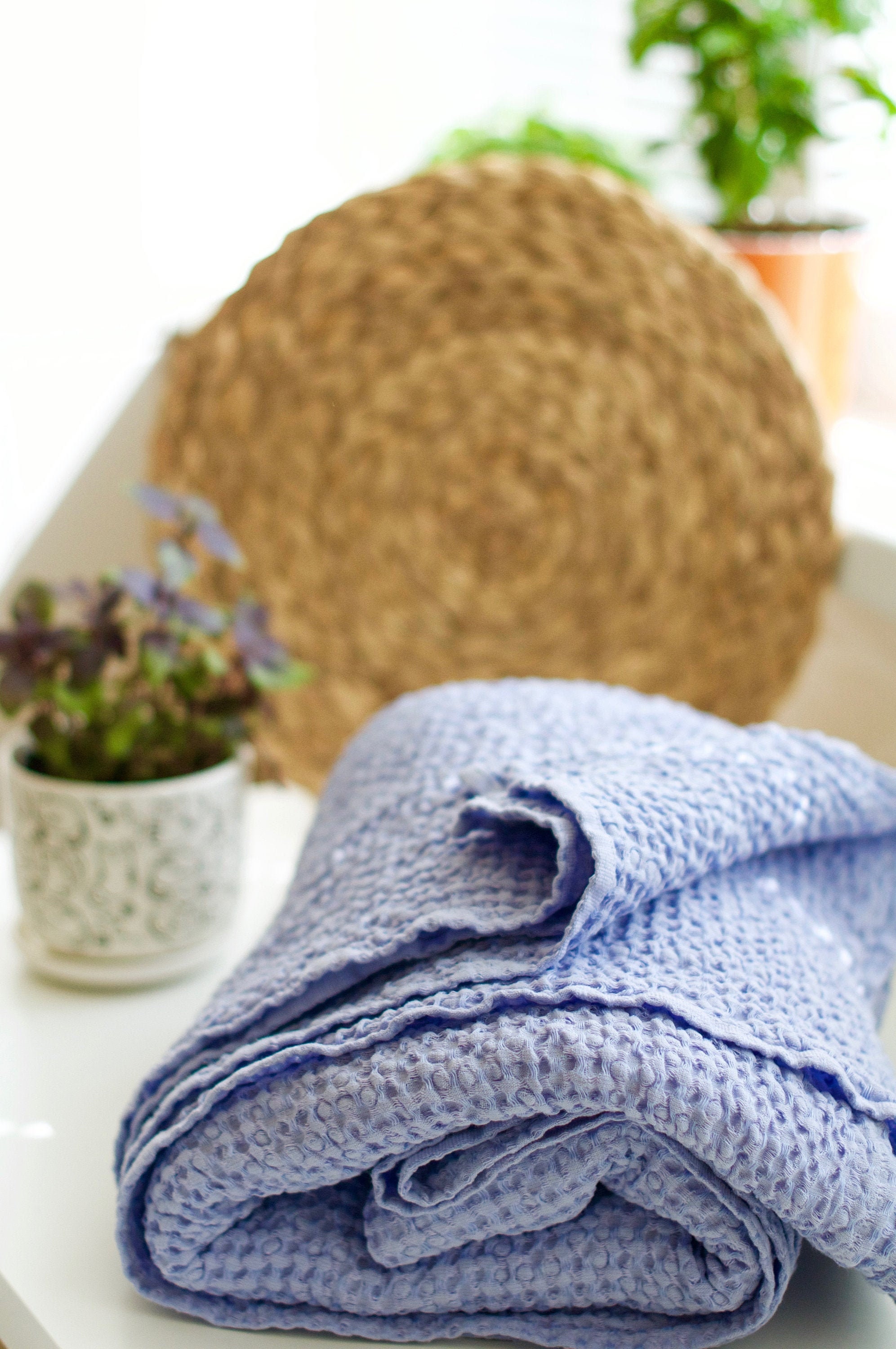 Waffle Linen Bed Throw in LILAC Color. Handmade Soft Living Etsy