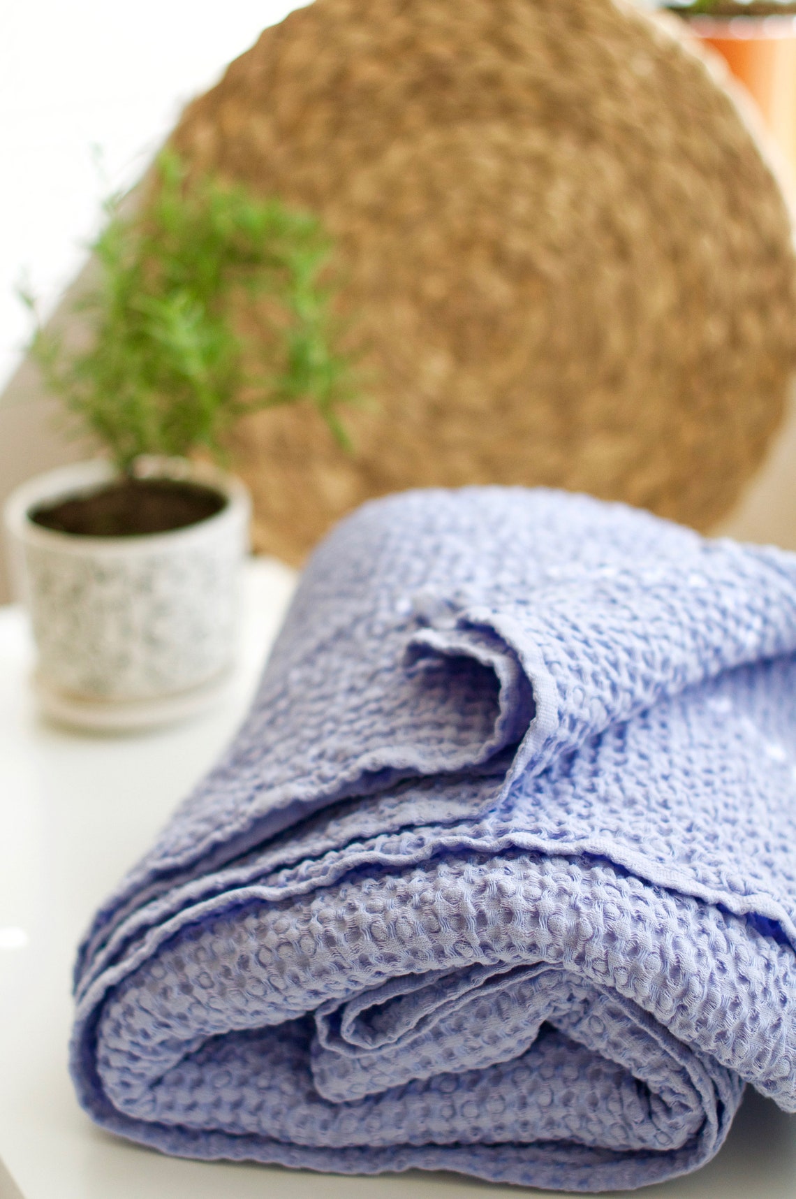Waffle Linen Bed Throw in LILAC Color. Handmade Soft Living Etsy