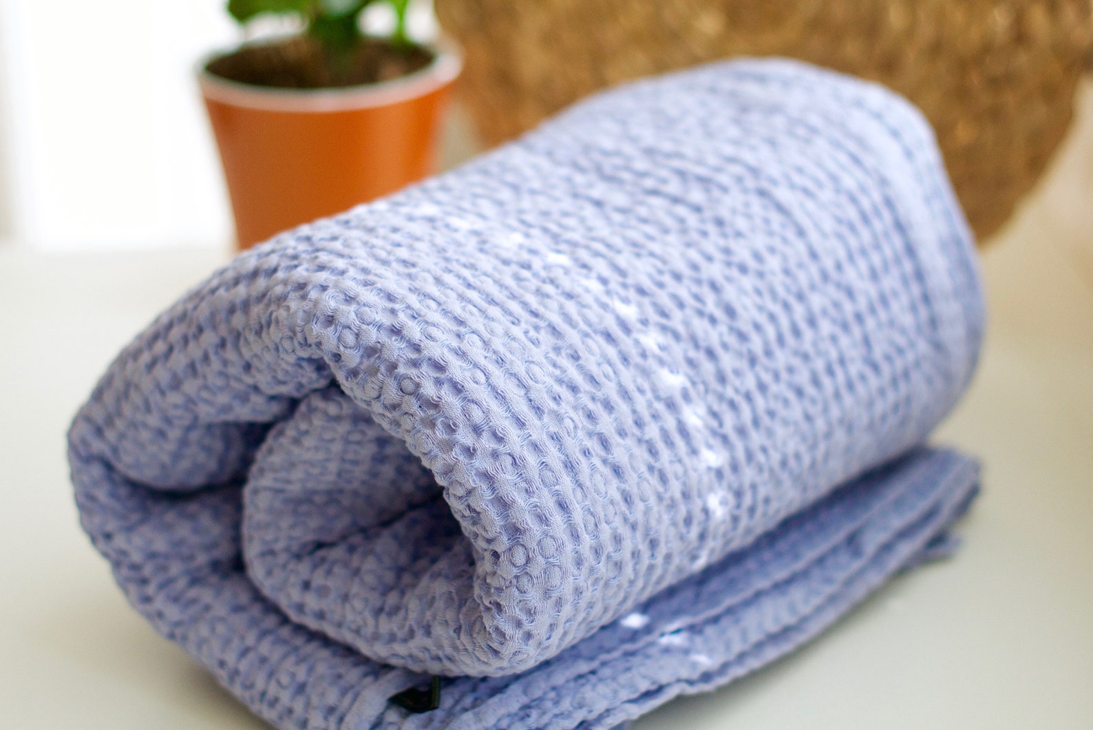 Waffle Linen Bed Throw in LILAC Color. Handmade Soft Living Etsy